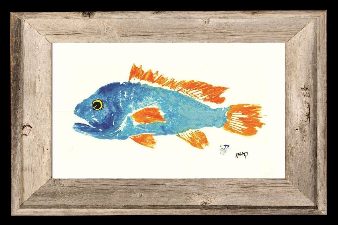 Blue & Orange Fish Print - Unique Printmaking Art