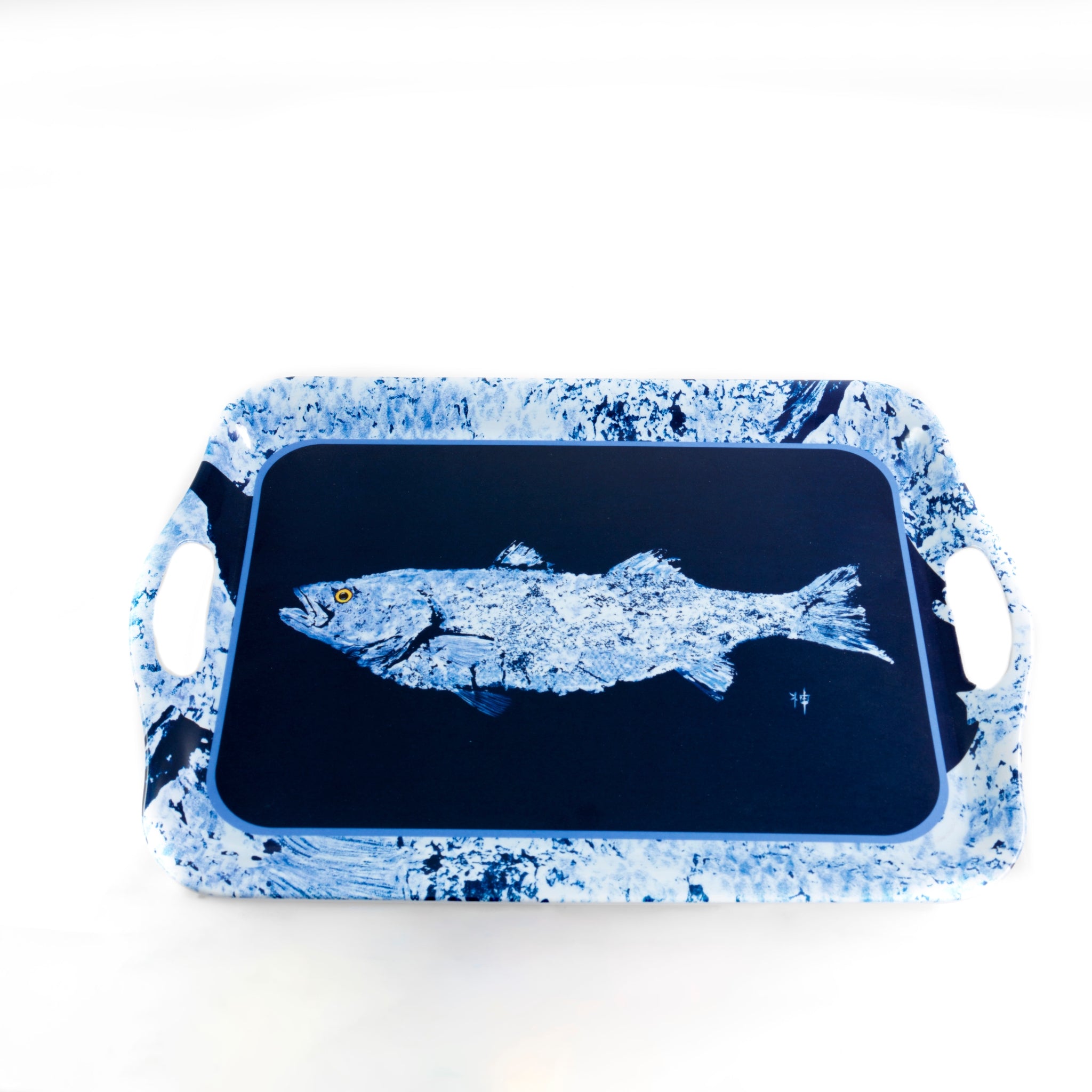 FishAye Navy & White Melamine Tray – Coastal Serving Dish