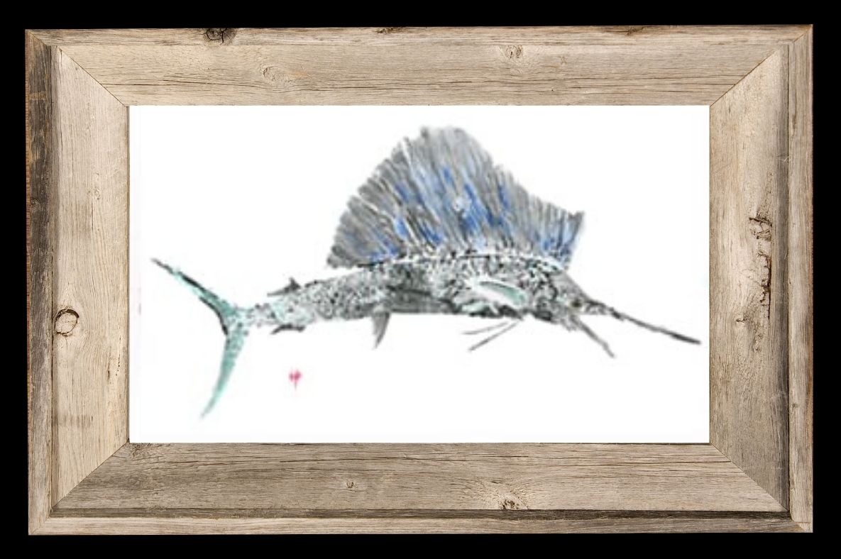 FishAye Blue & Grey Sailfish Print – Nautical Coastal Wall Art