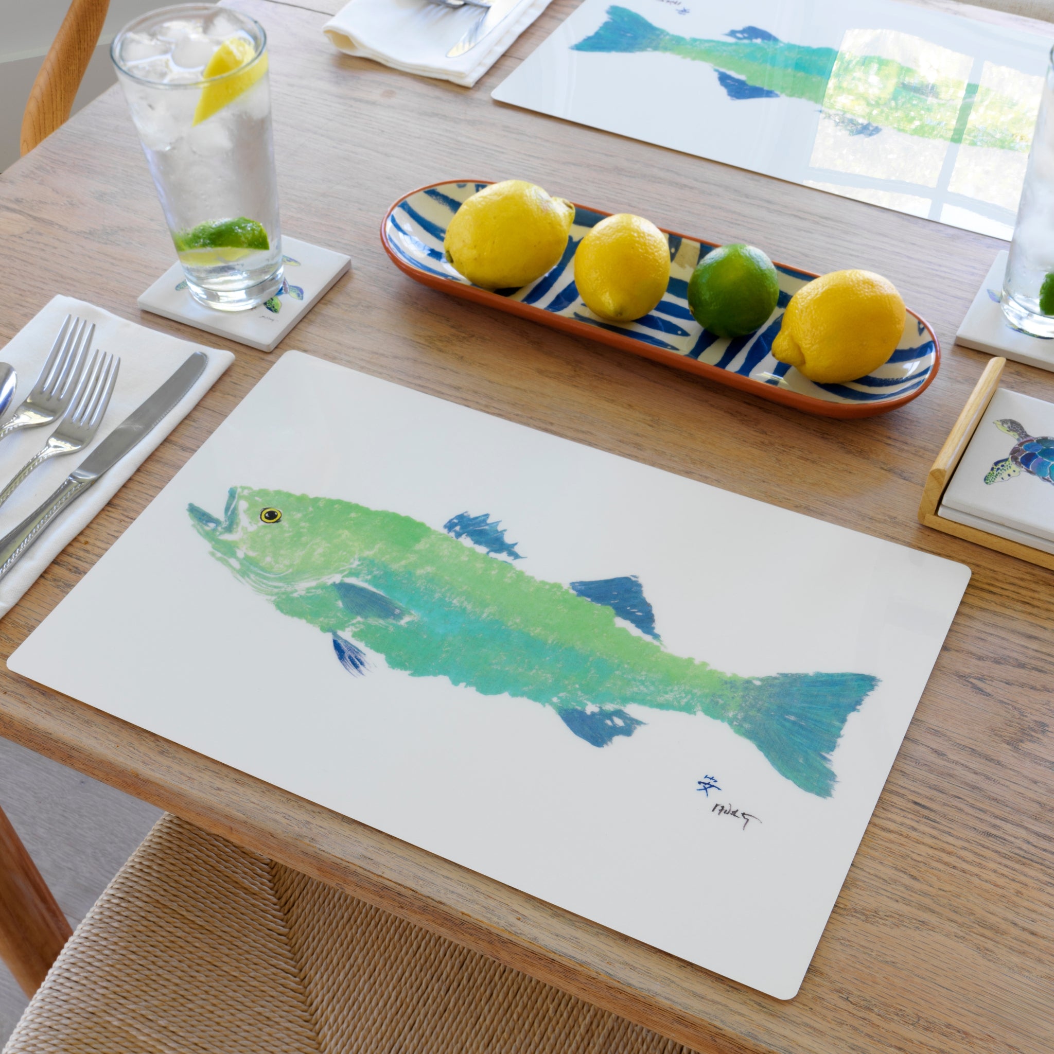FishAye Sea Foam Bass Placemat - Coastal Striped Bass Decor