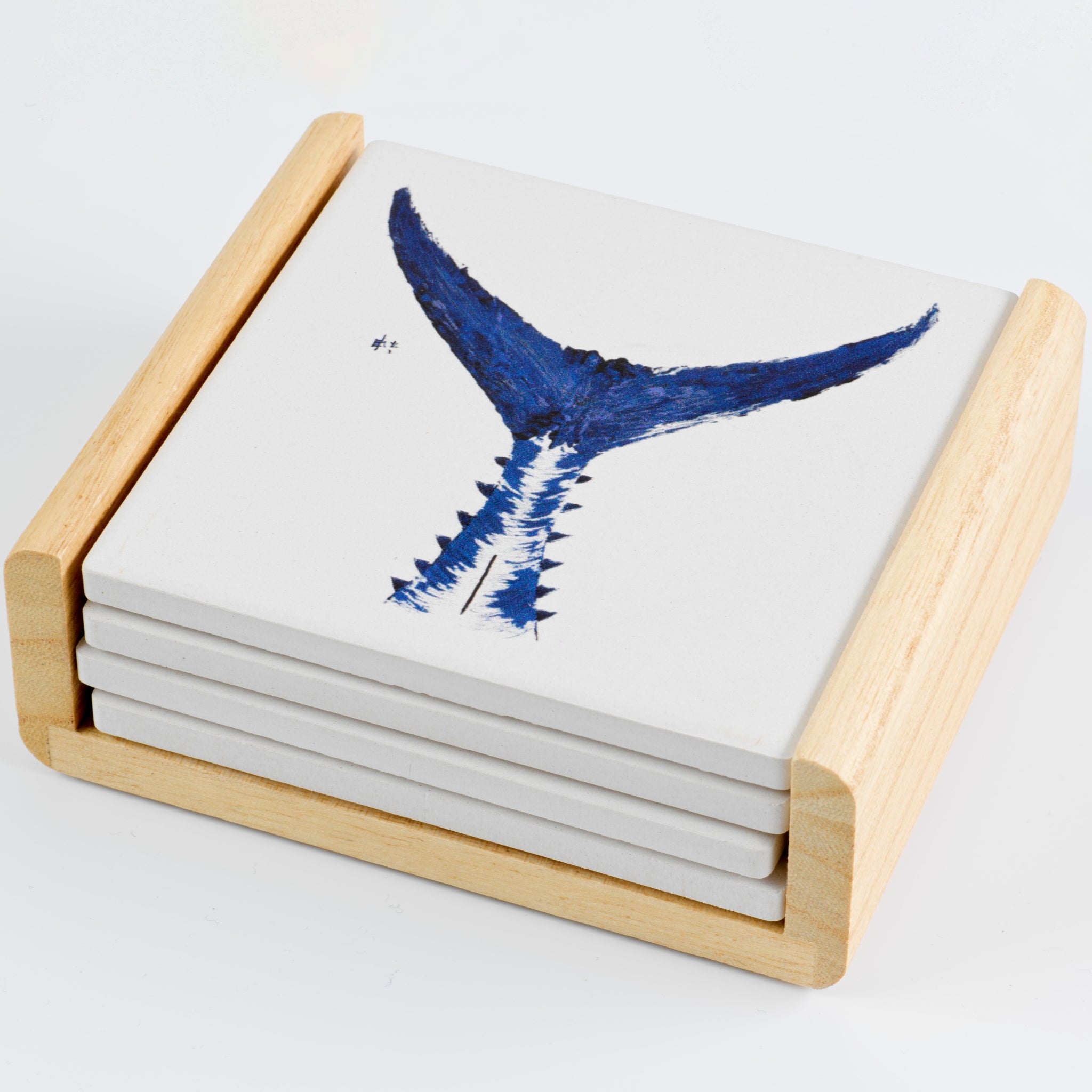 Set of 4 Tuna Tail Coasters – White Boat Ocean-Inspired Décor