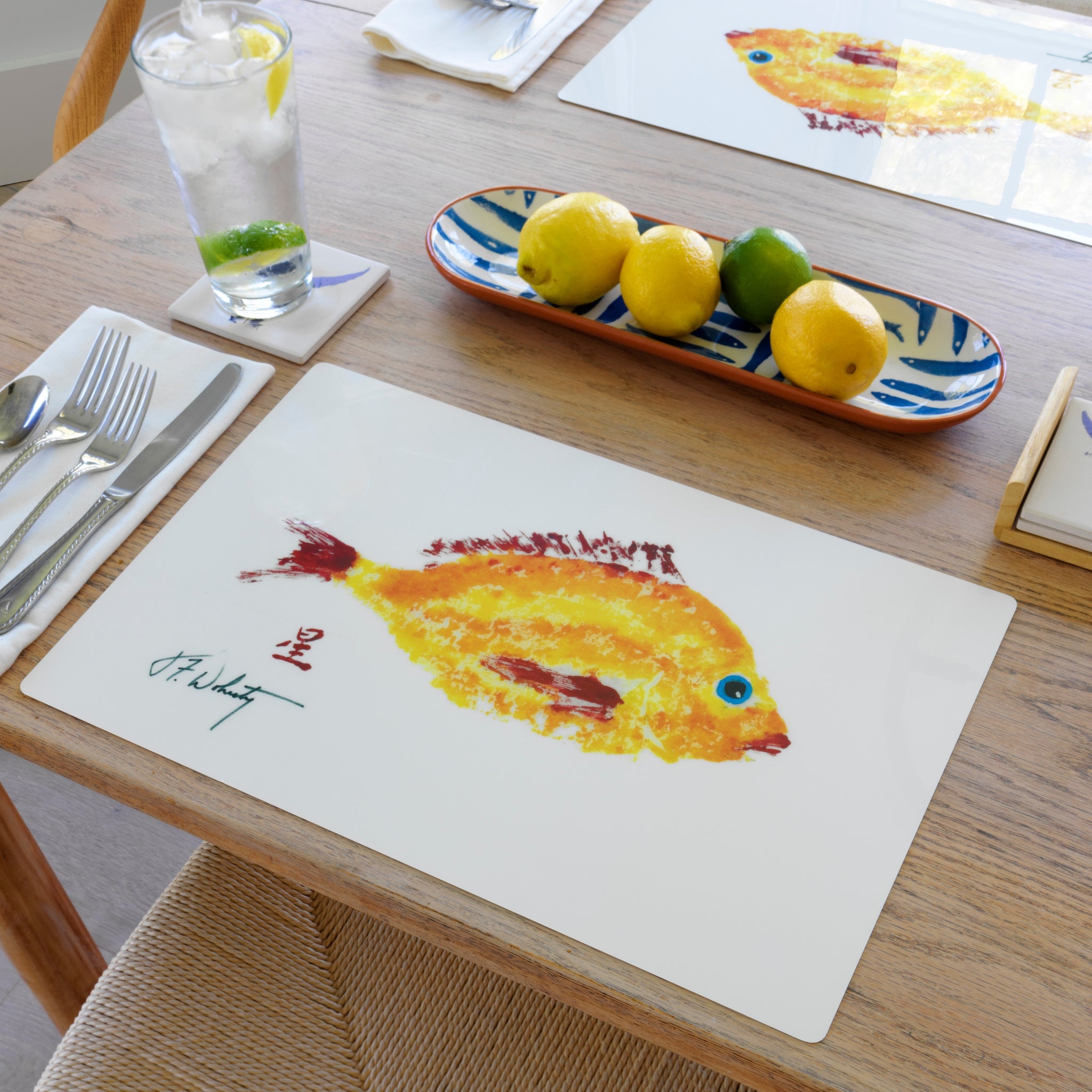 FishAye Yellow Red Scup Fish Placemat – Waterproof Coastal Table Decor