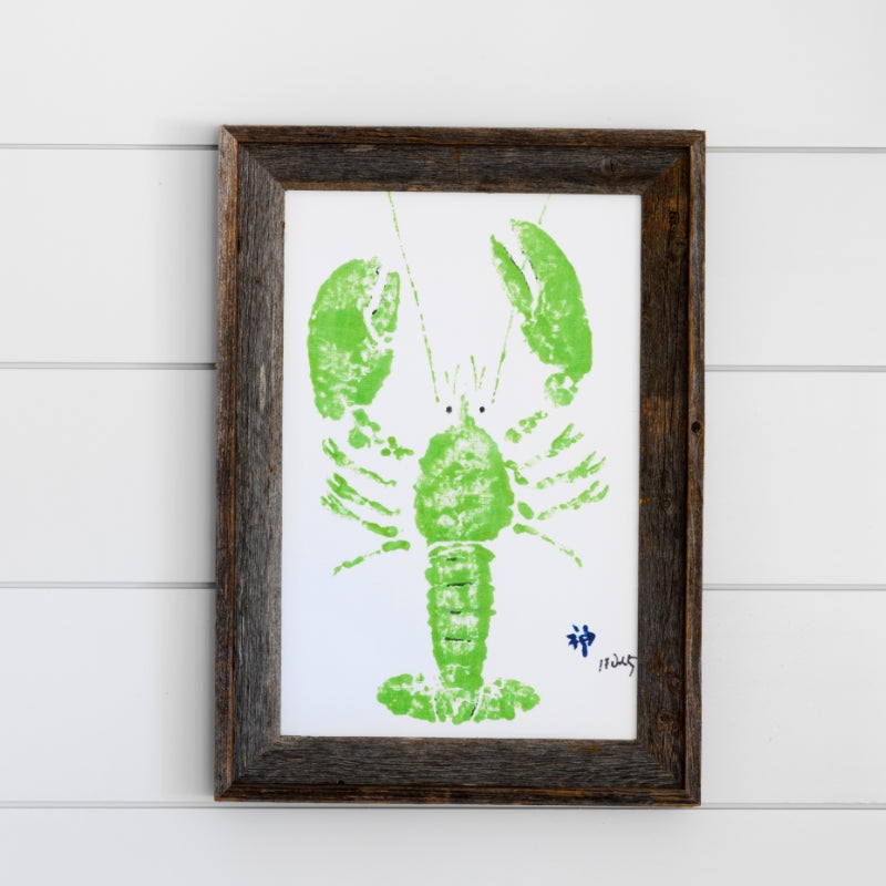 FishAye Green Lobster Framed Print | Rustic Gyotaku Fish Artwork