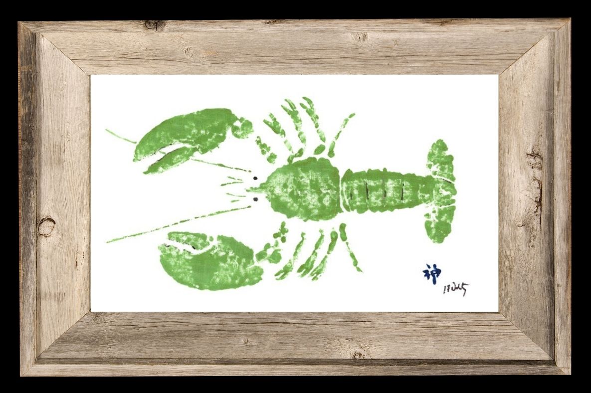 FishAye Green Lobster Framed Print | Rustic Gyotaku Fish Artwork