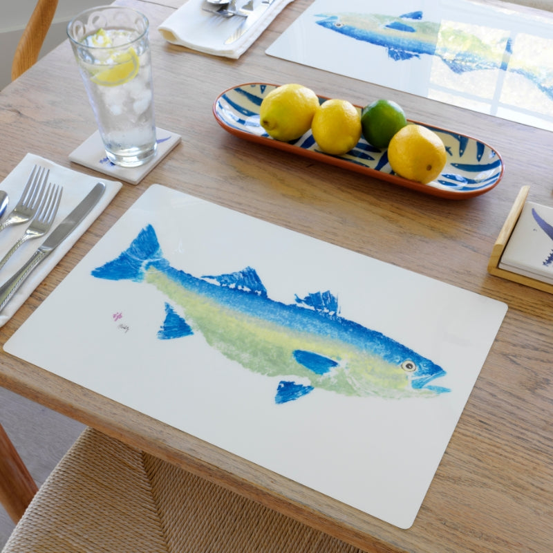 FishAye Yellow & Blue Striper Fish Placemat – Coastal Table Decor