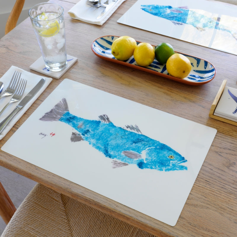 FishAye Blue Grey Striper Placemat – Ocean-Themed Coastal Decor
