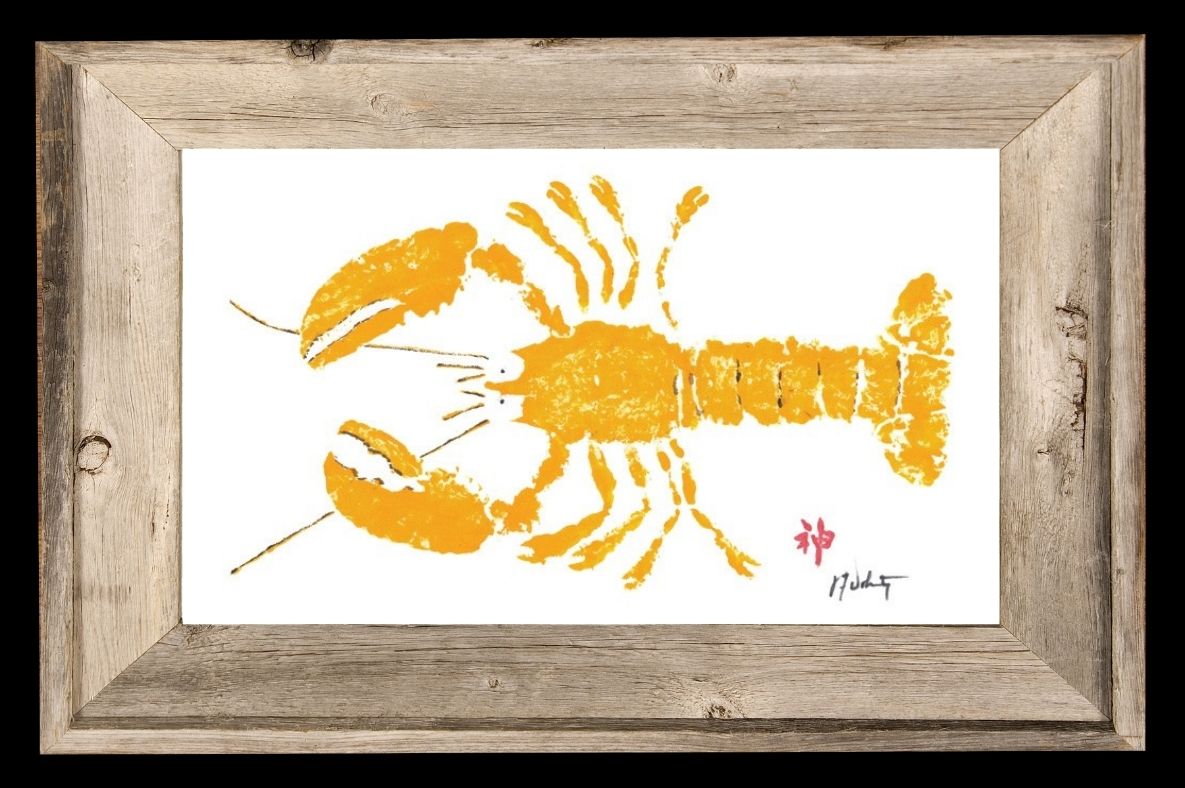 Yellow Lobster Driftwood Framed 12x18 Print | Coastal