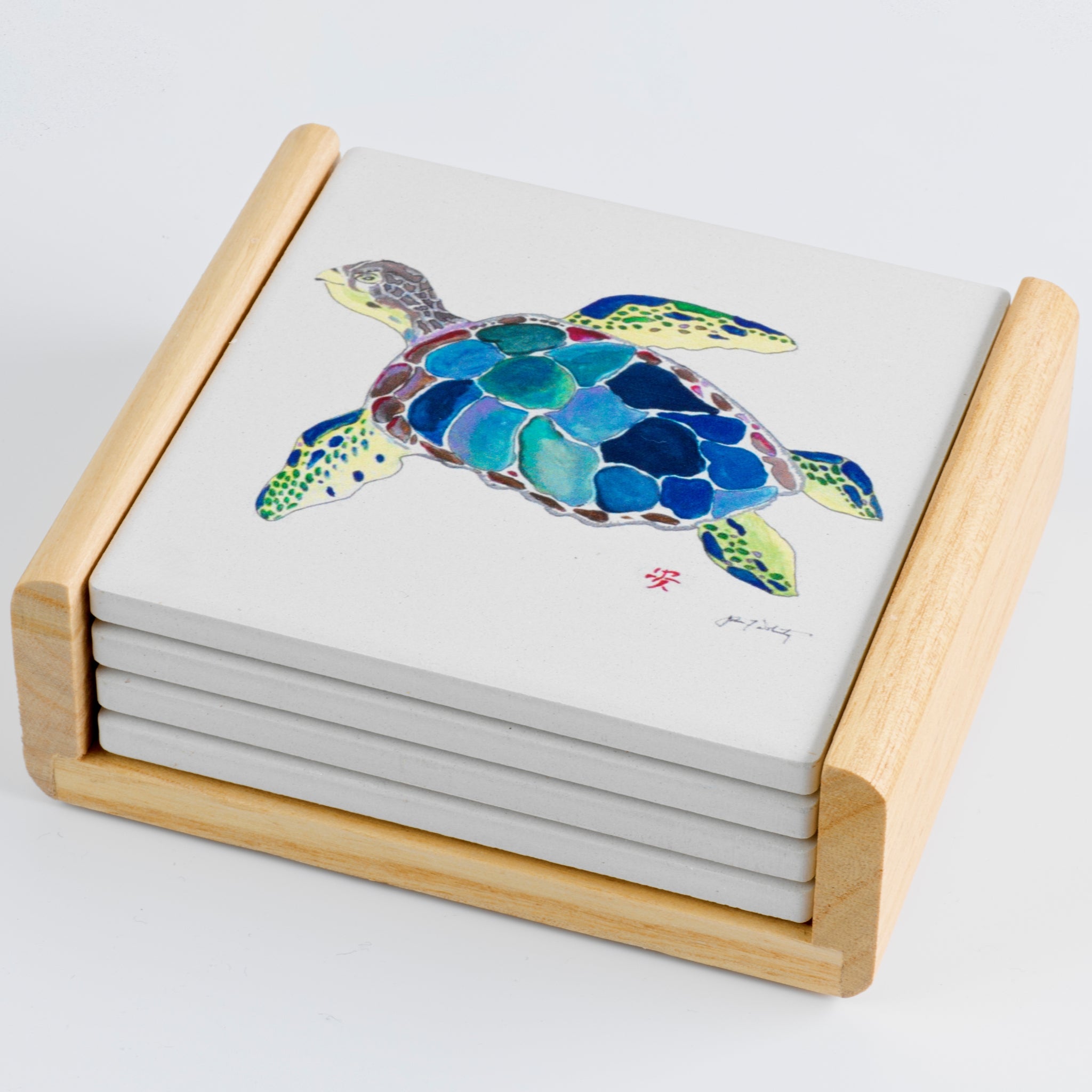 FishAye Sea Turtle Coaster (4x4) – Coastal Drinkware & Table Accents