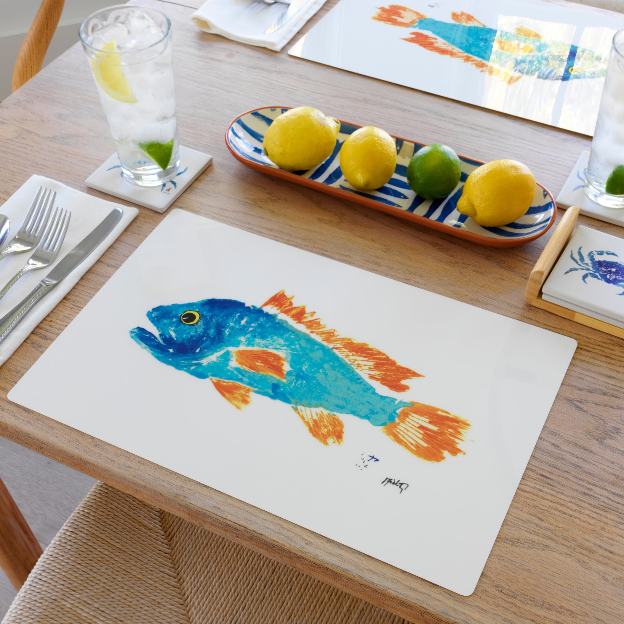 FishAye Blue & Orange Fish Placemat | Colorful Nautical Decor