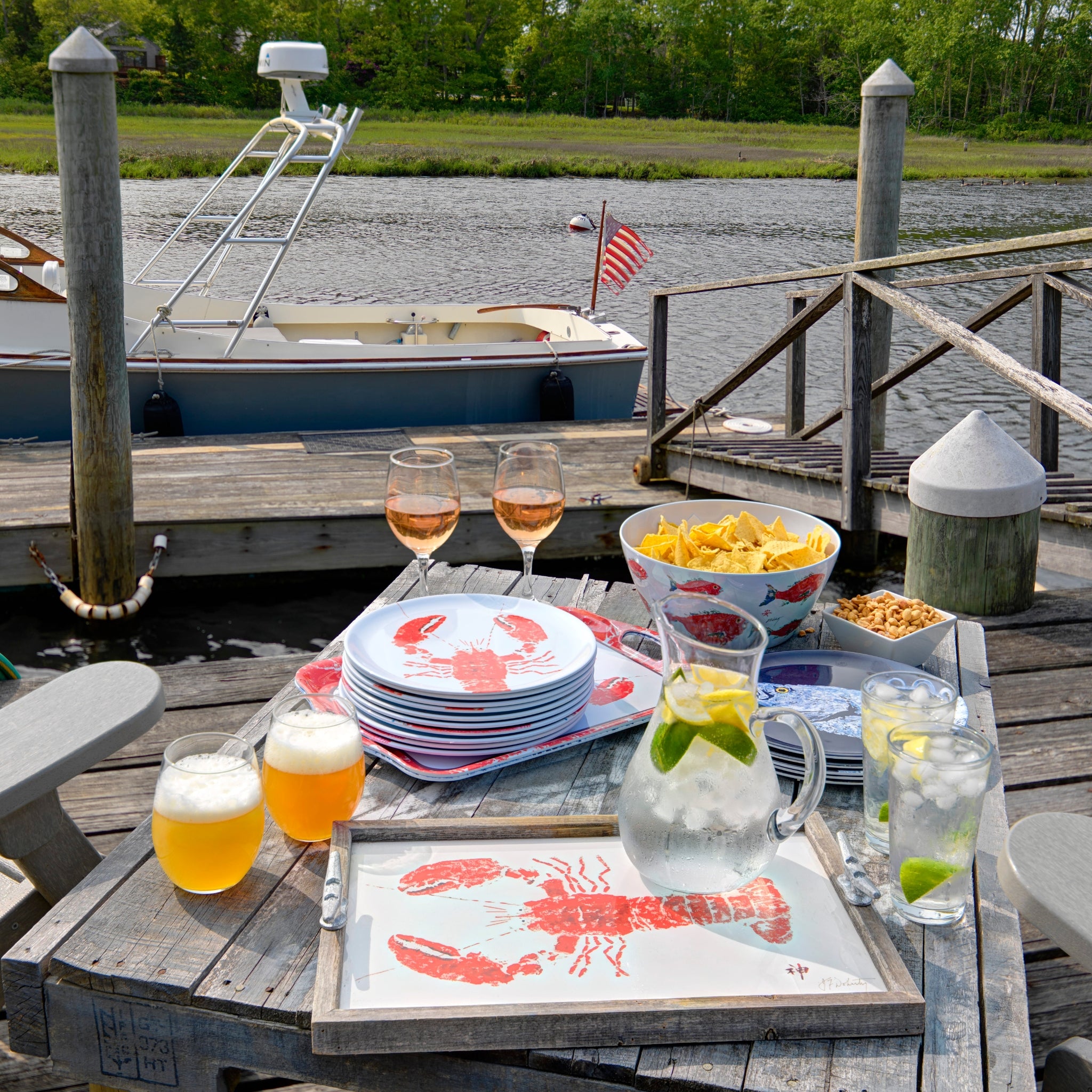 FishAye Lobster Serving Tray | Coastal Nautical Marine Life Dining Tray