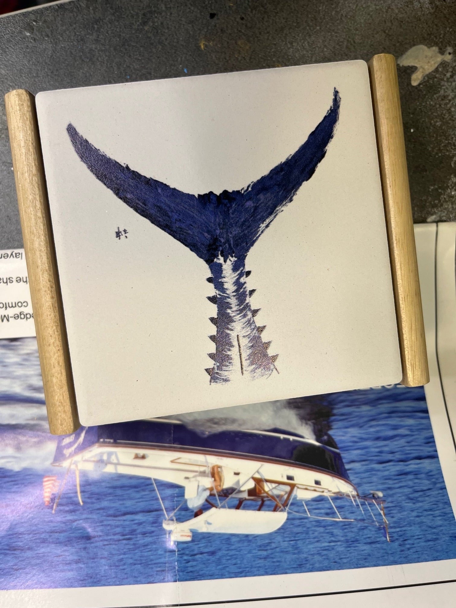 Set of 4 Tuna Tail Coasters – White Boat Ocean-Inspired Décor