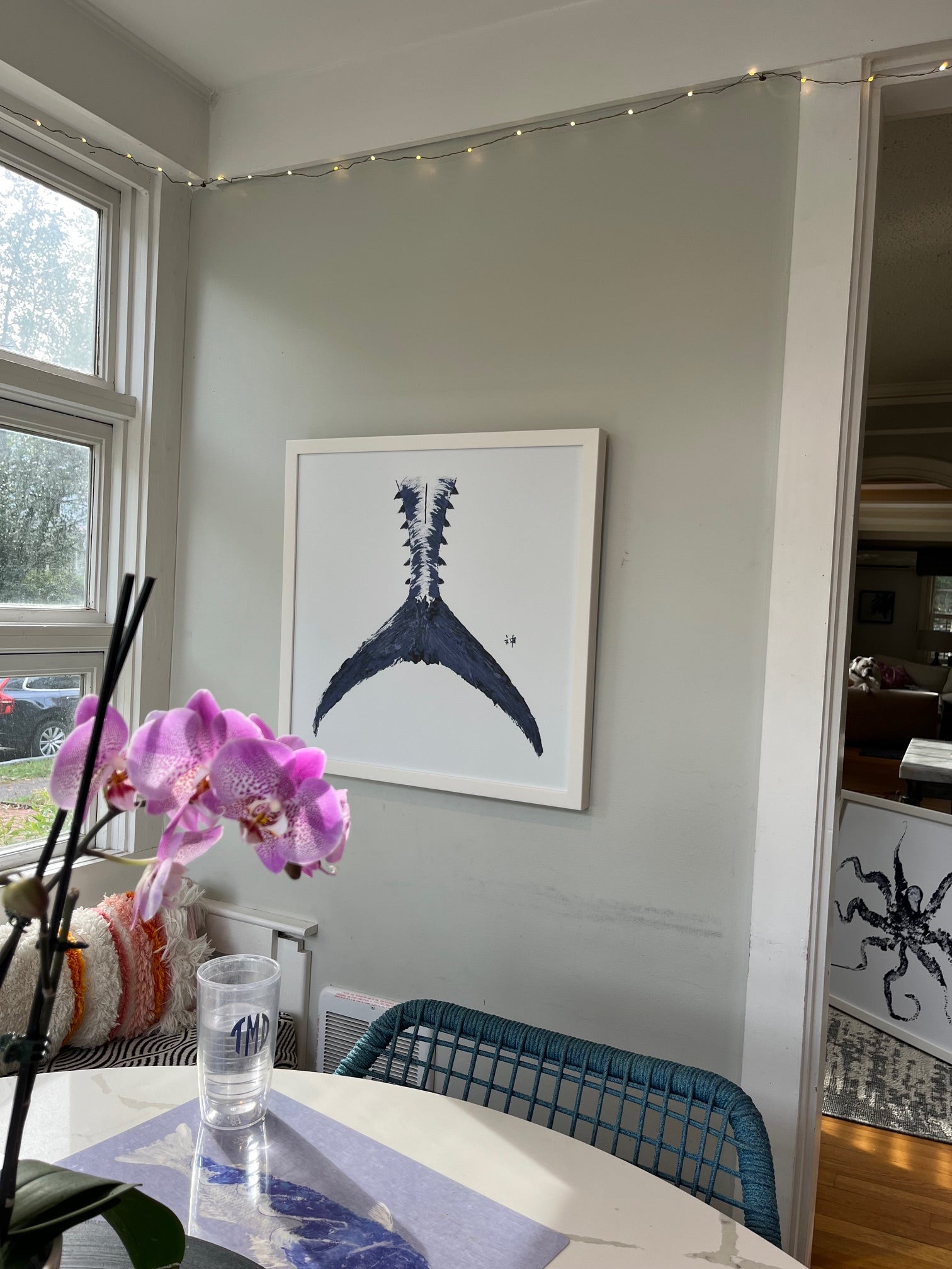 FishTail Caribbean Blue on White Framed Canvas