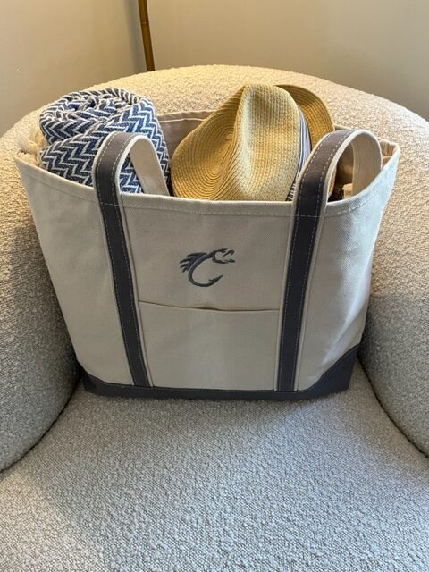 FishAye Top Zip Boat Tote – Grey Canvas Coastal Carryall Bag
