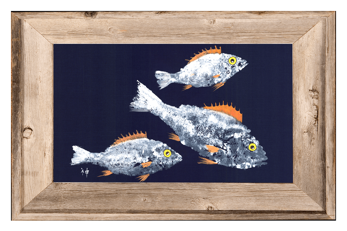 FishAye School of Snapper White on Navy Print - Coastal Wall Art