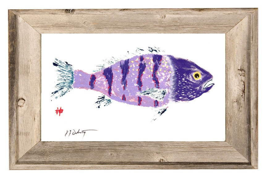 FishAye Purple Striped Fish Print – Coastal Nautical Wall Art