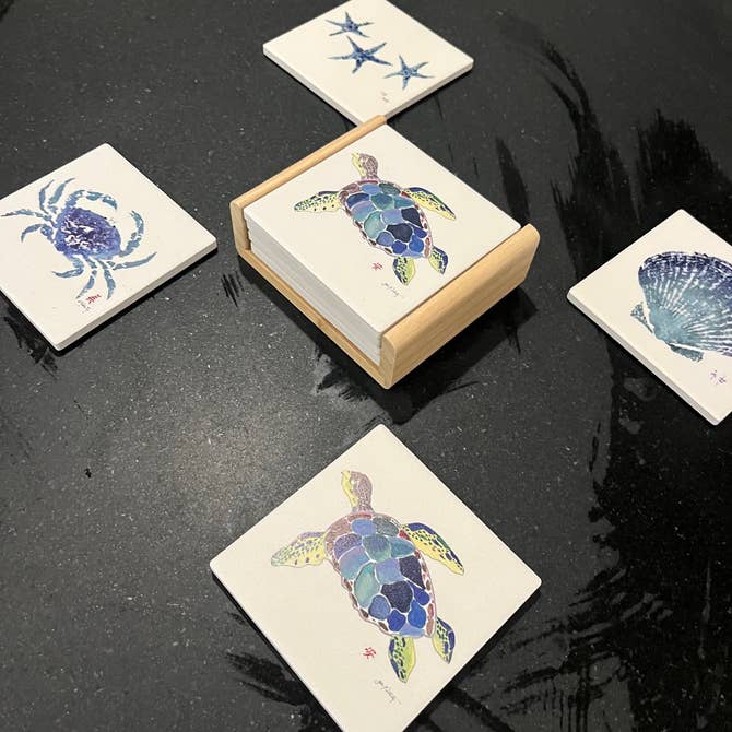 FishAye Ceramic Tumbler & Blue Crab Coaster Set – Coastal Drinkware