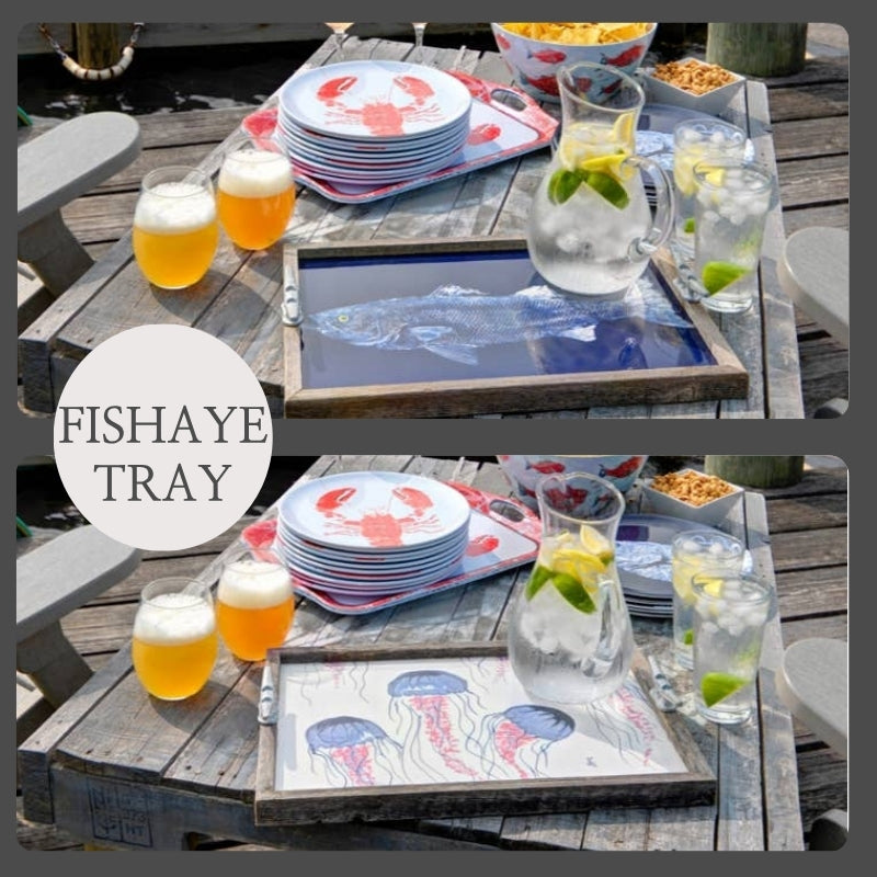FishAye 'Forelli' Fish Serving Tray – Rustic Wood Ottoman & TV Dinner Tray