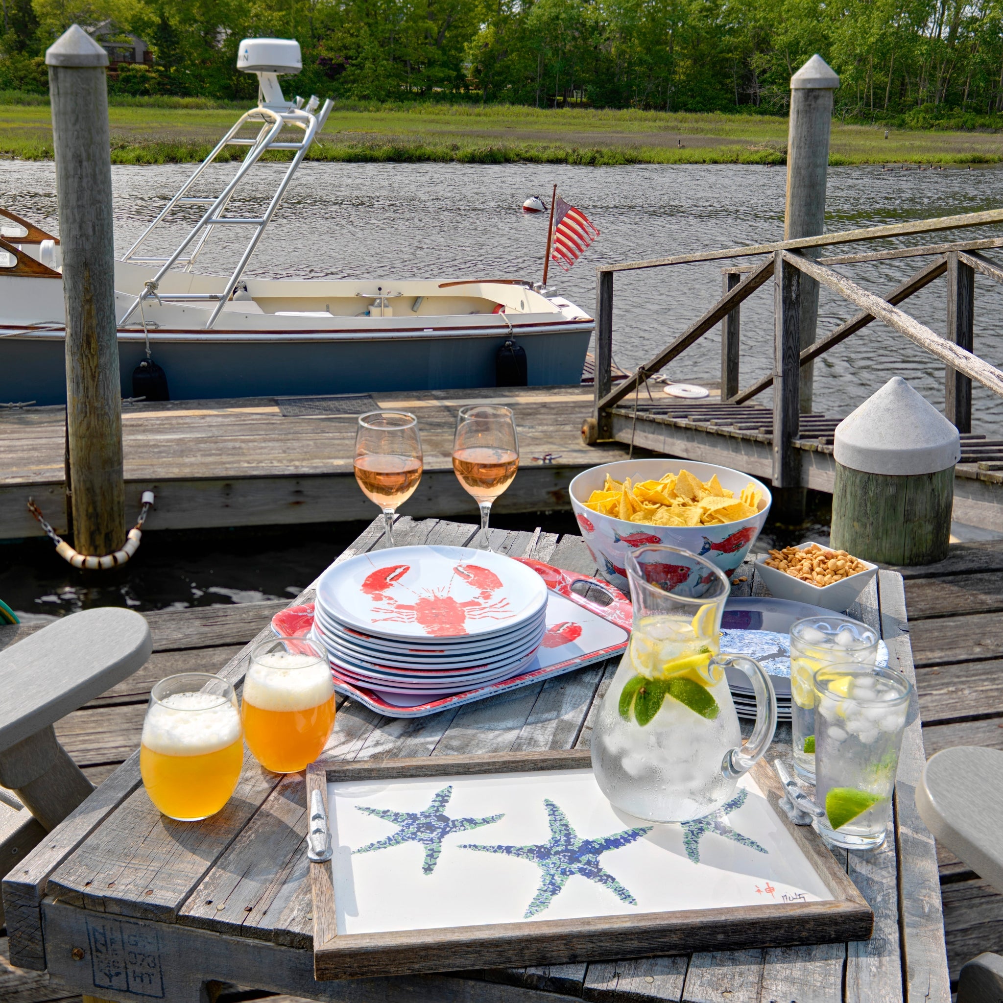 FishAye Starfish Driftwood Tray – Coastal Nautical Serving Tray