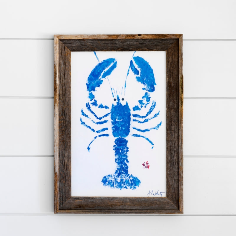 FishAye Blue Lobster Framed Print – Coastal Nautical Wall Art for Beach House Decor