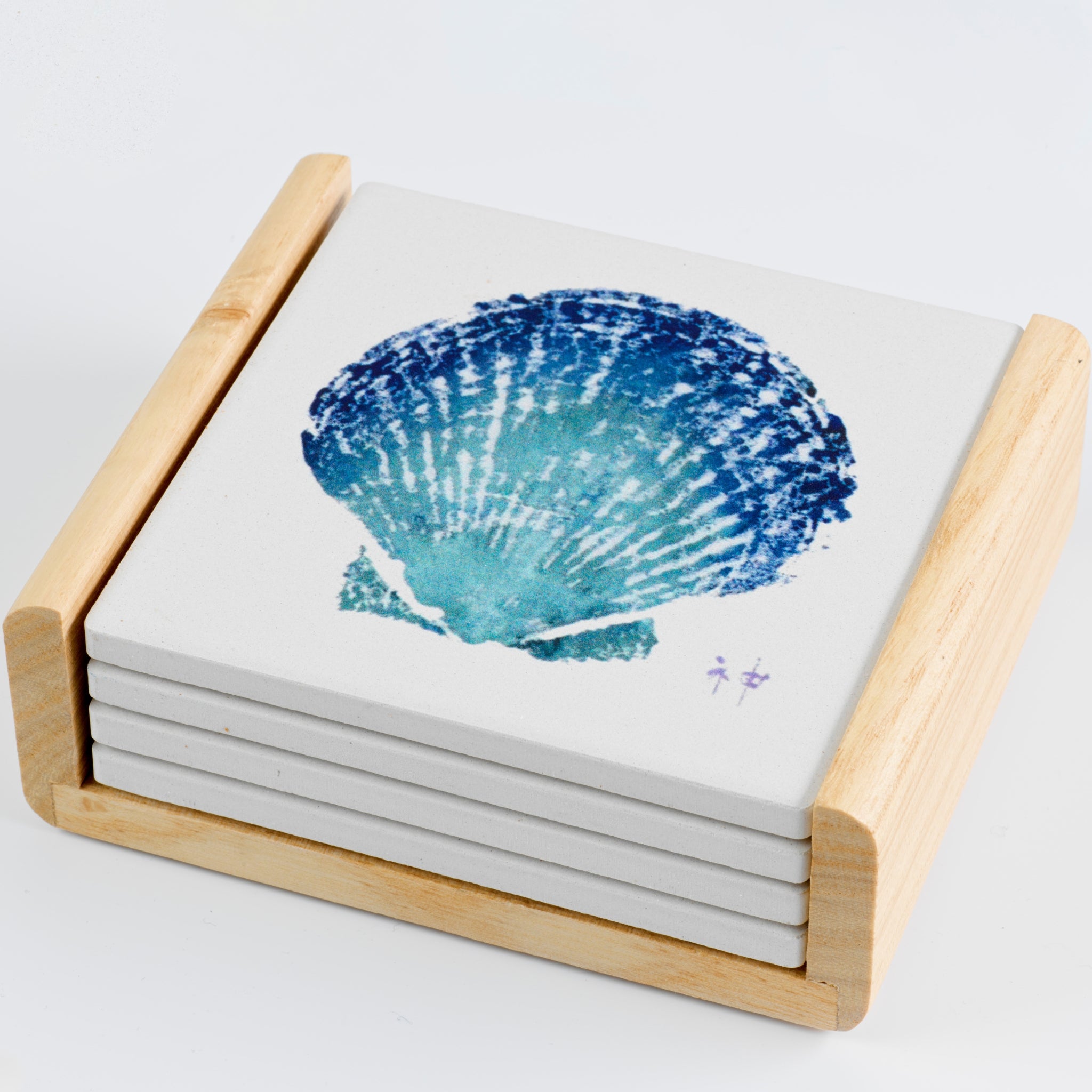 FishAye Shell Coaster Set (4x4) – Coastal Drink Protectors & Table Accents