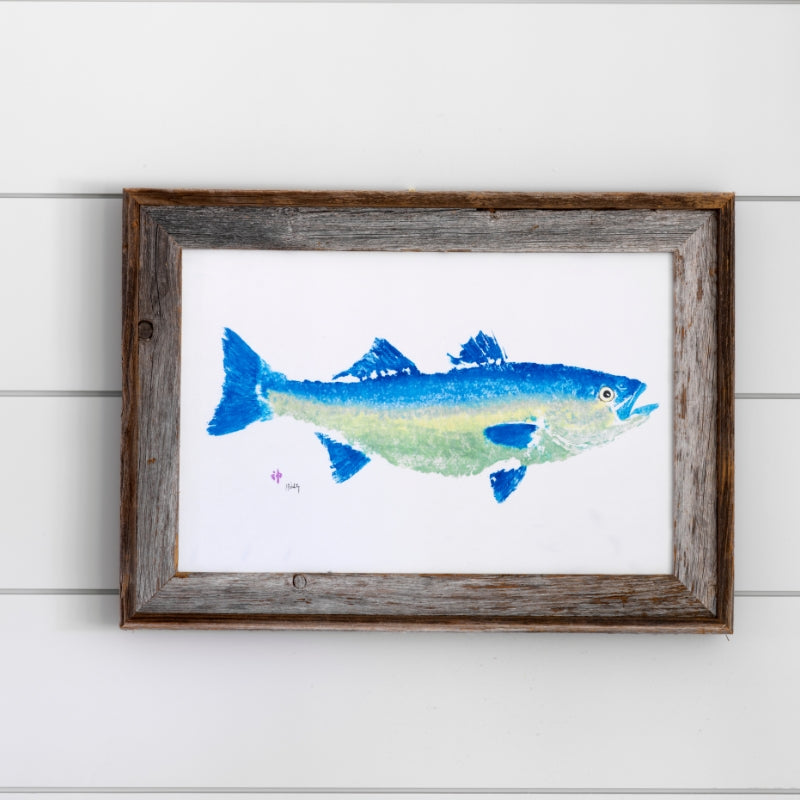 FishAye Striper Framed Print – Rustic Gyotaku Coastal Fish Art
