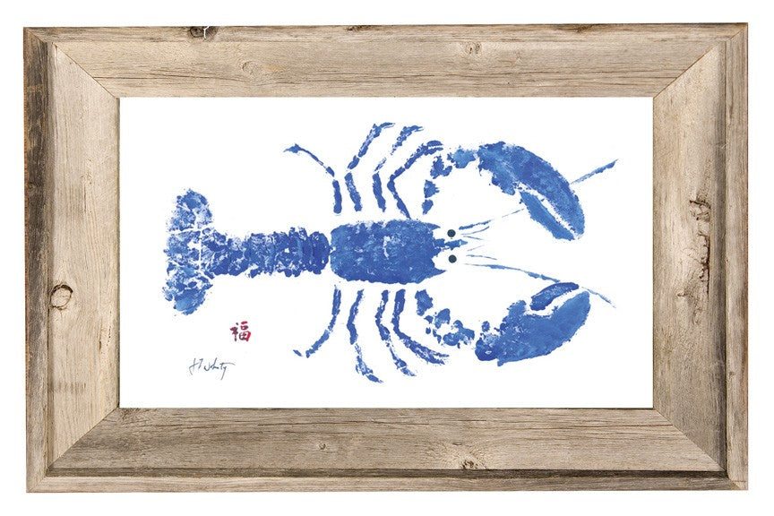 FishAye Blue Lobster Framed Print – Coastal Nautical Wall Art for Beach House Decor