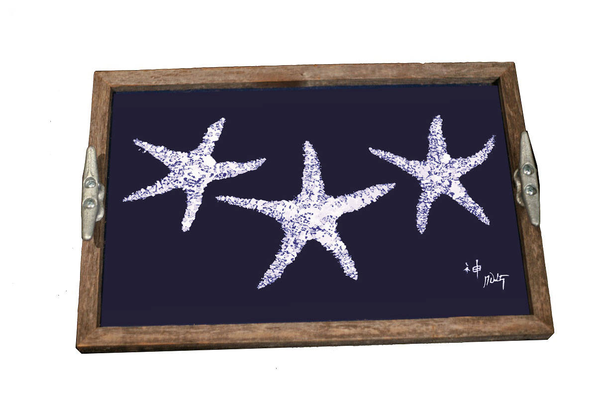 Starfish|White on Navy Tray